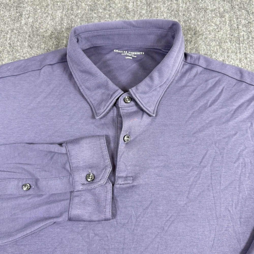 Charles Tyrwhitt Men's Smart Long Sleeve Jersey Polo Shirt Purple Size L